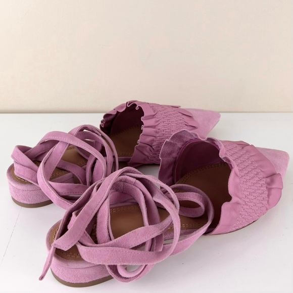 TORY BURCH PINK SUEDE ANKLE WRAP MULES - Picture 4 of 12